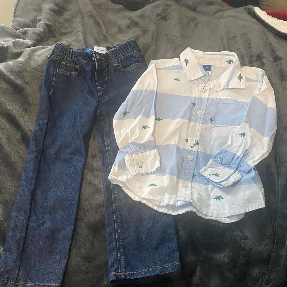 Old Navy Kids Button Down Shirt and Jeans Size 3T